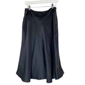 CONTEXT 100% Silk Black Midi Skirt Lined Size 8